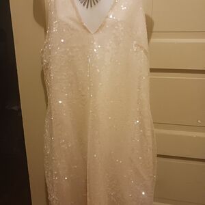 A New Day Sequin Embellished Cream and Gold Midi Dress